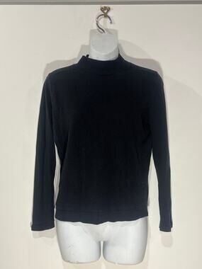 Color Story Black Mock Turtleneck Long Sleeve Cotton Knit Top Womens Sz L Basic